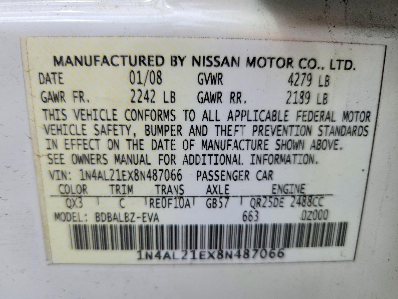 2008 NISSAN ALTIMA