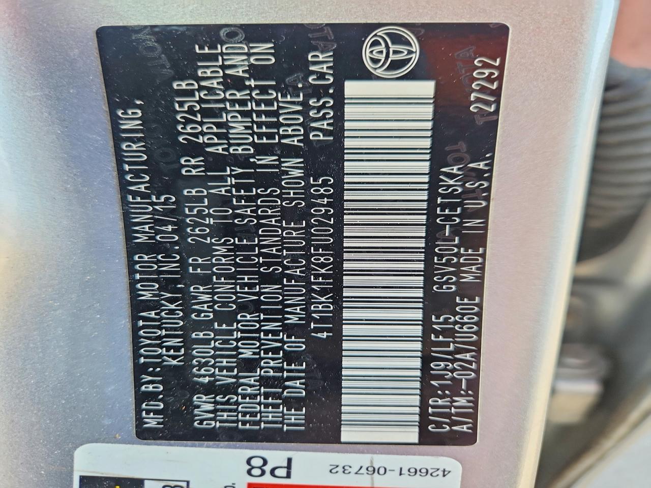 2015 TOYOTA CAMRY