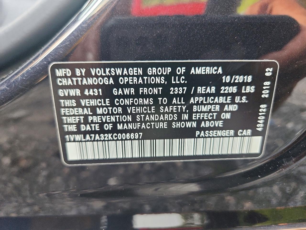 2019 VOLKSWAGEN PASSAT