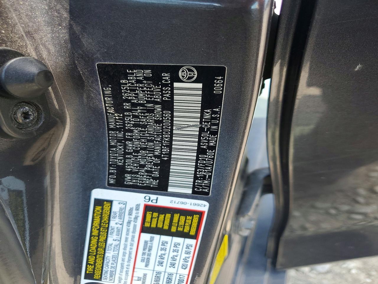 2012 TOYOTA CAMRY