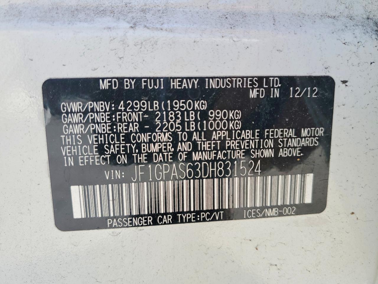 2013 SUBARU IMPREZA