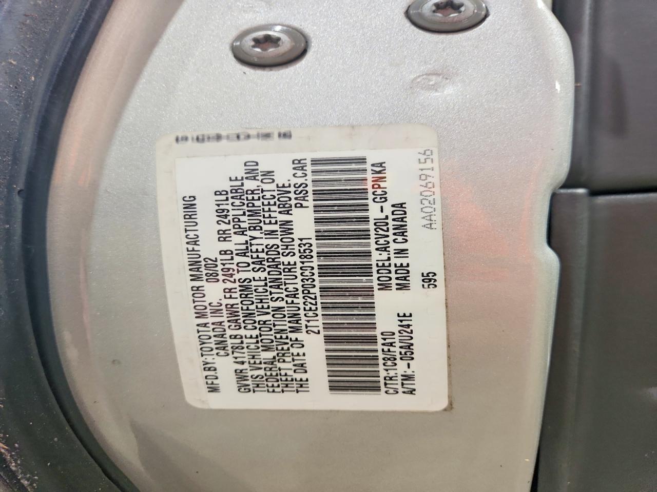 2003 TOYOTA CAMRY SOLA
