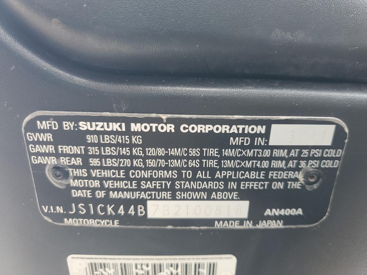 2011 SUZUKI AN400 A