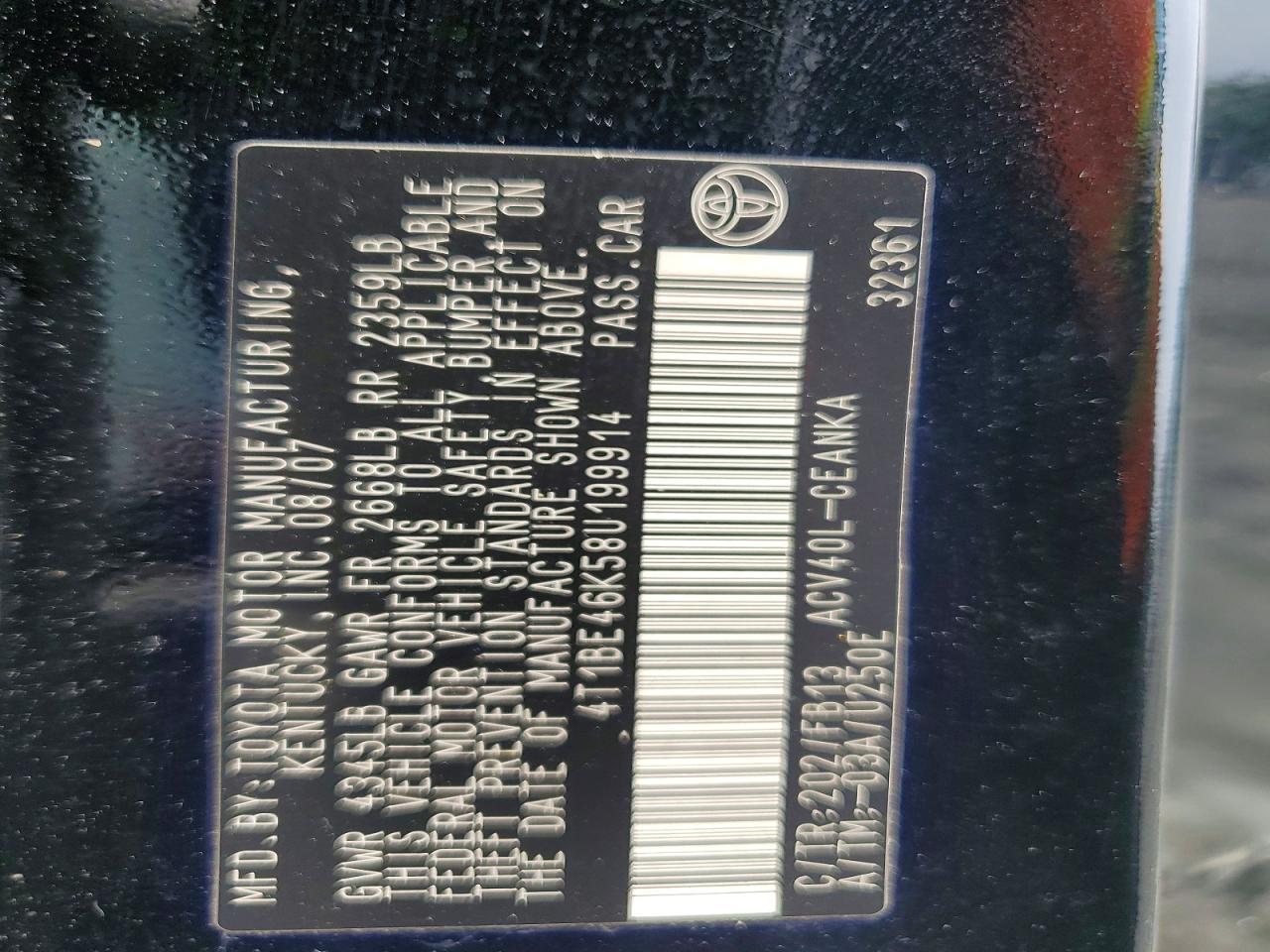 2008 TOYOTA CAMRY
