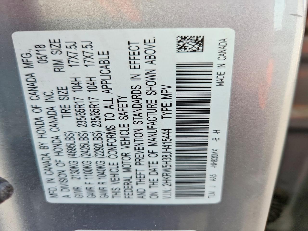 2018 HONDA CRV