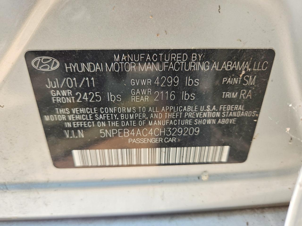 2012 HYUNDAI SONATA