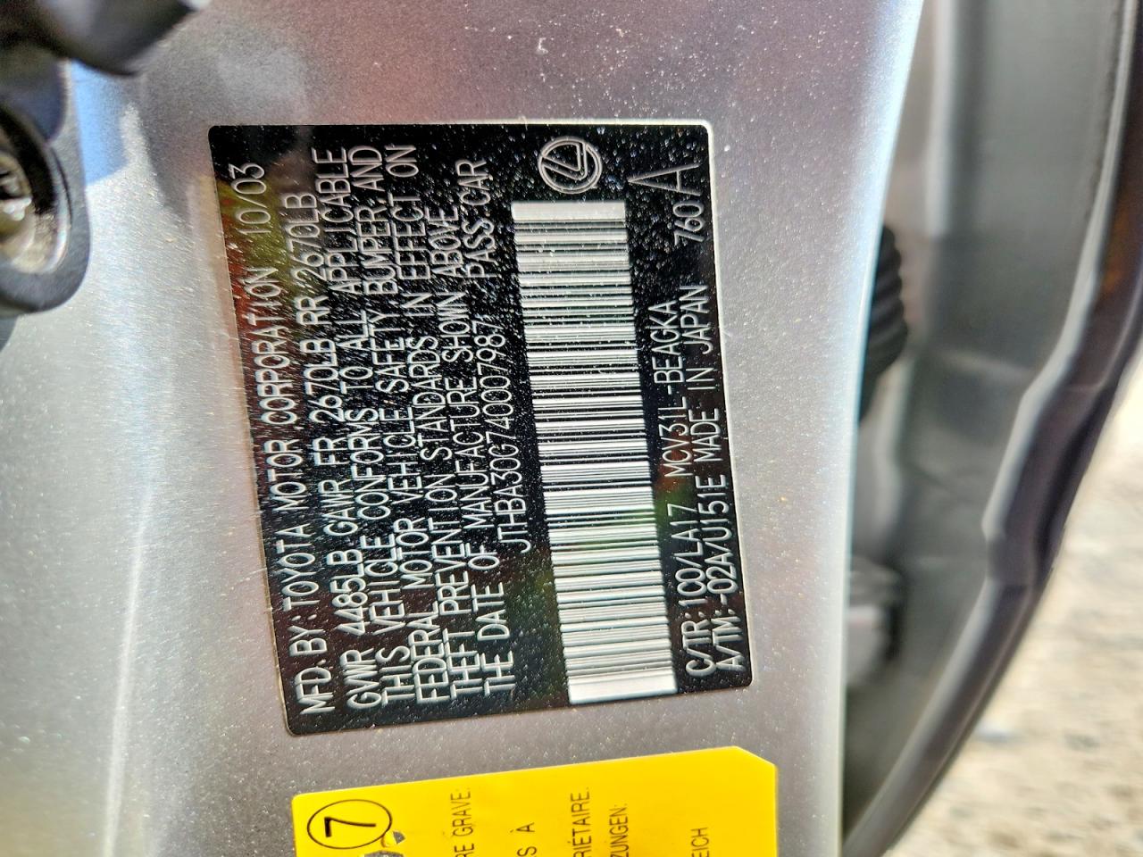 2004 LEXUS ES330