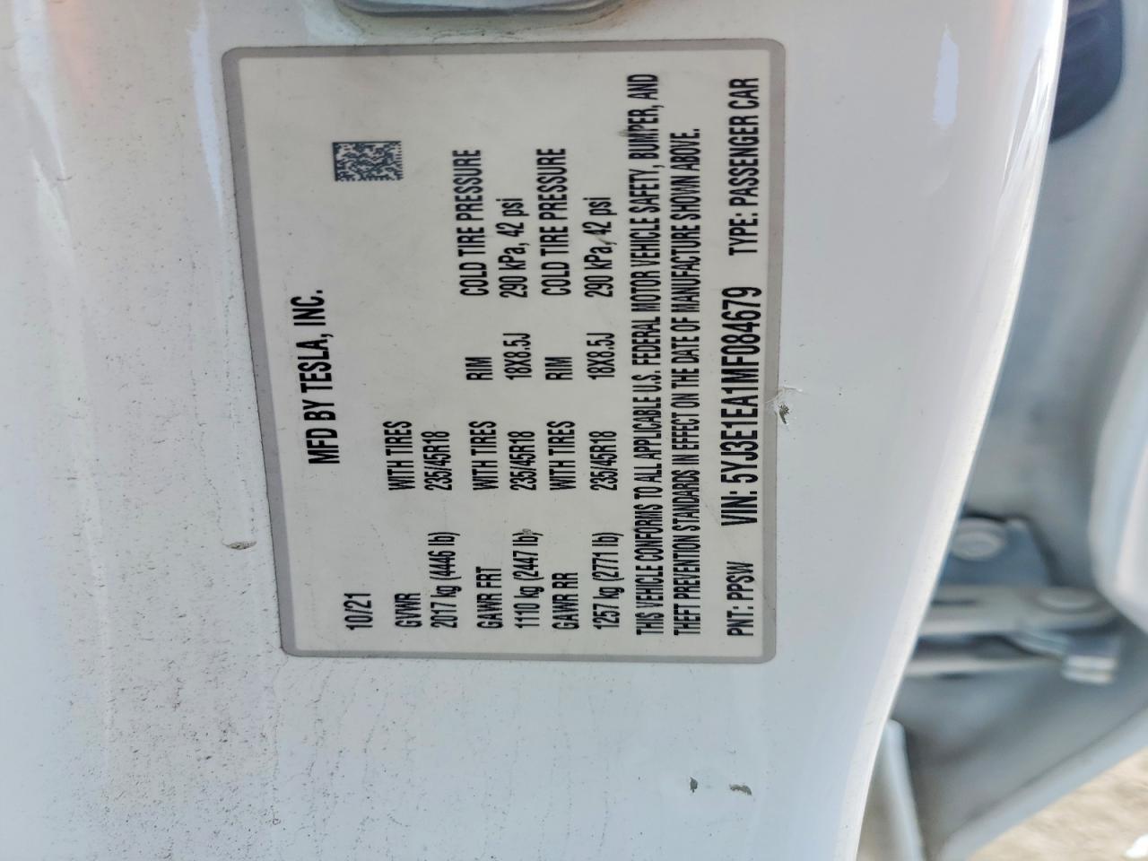 2021 TESLA MODEL 3
