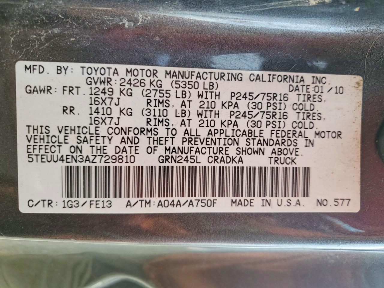 2010 TOYOTA TACOMA