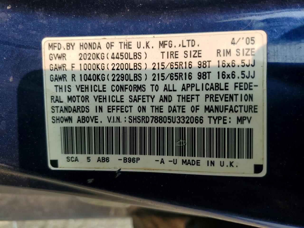 2005 HONDA CRV