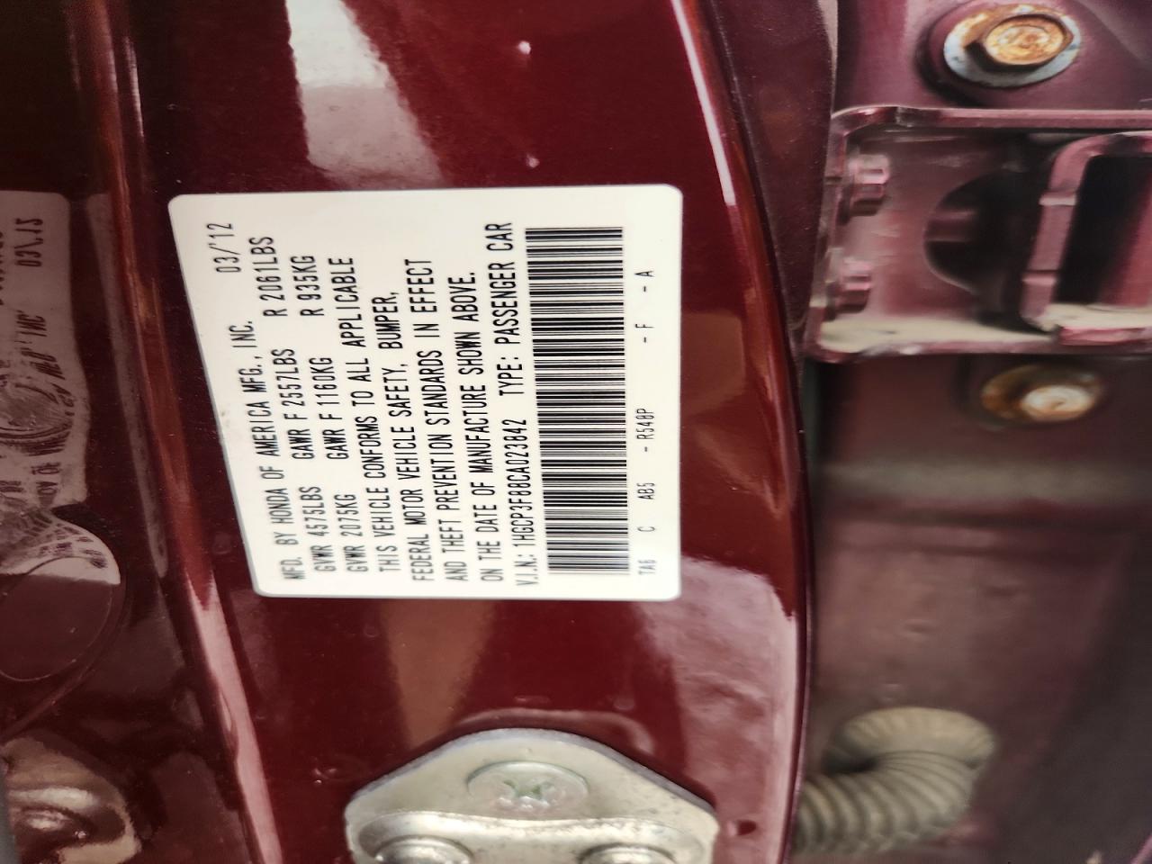 2012 HONDA ACCORD
