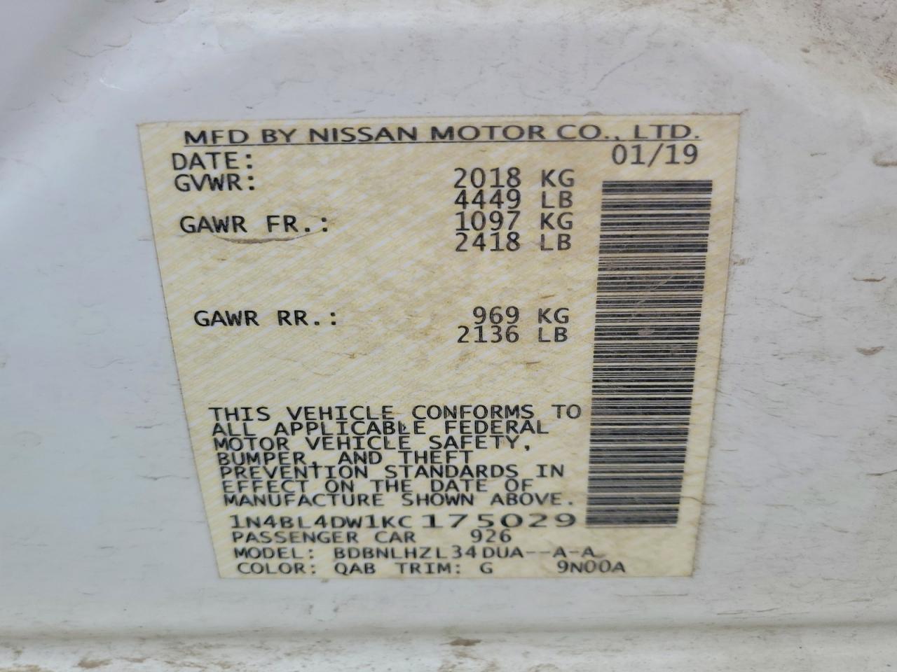 2019 NISSAN ALTIMA