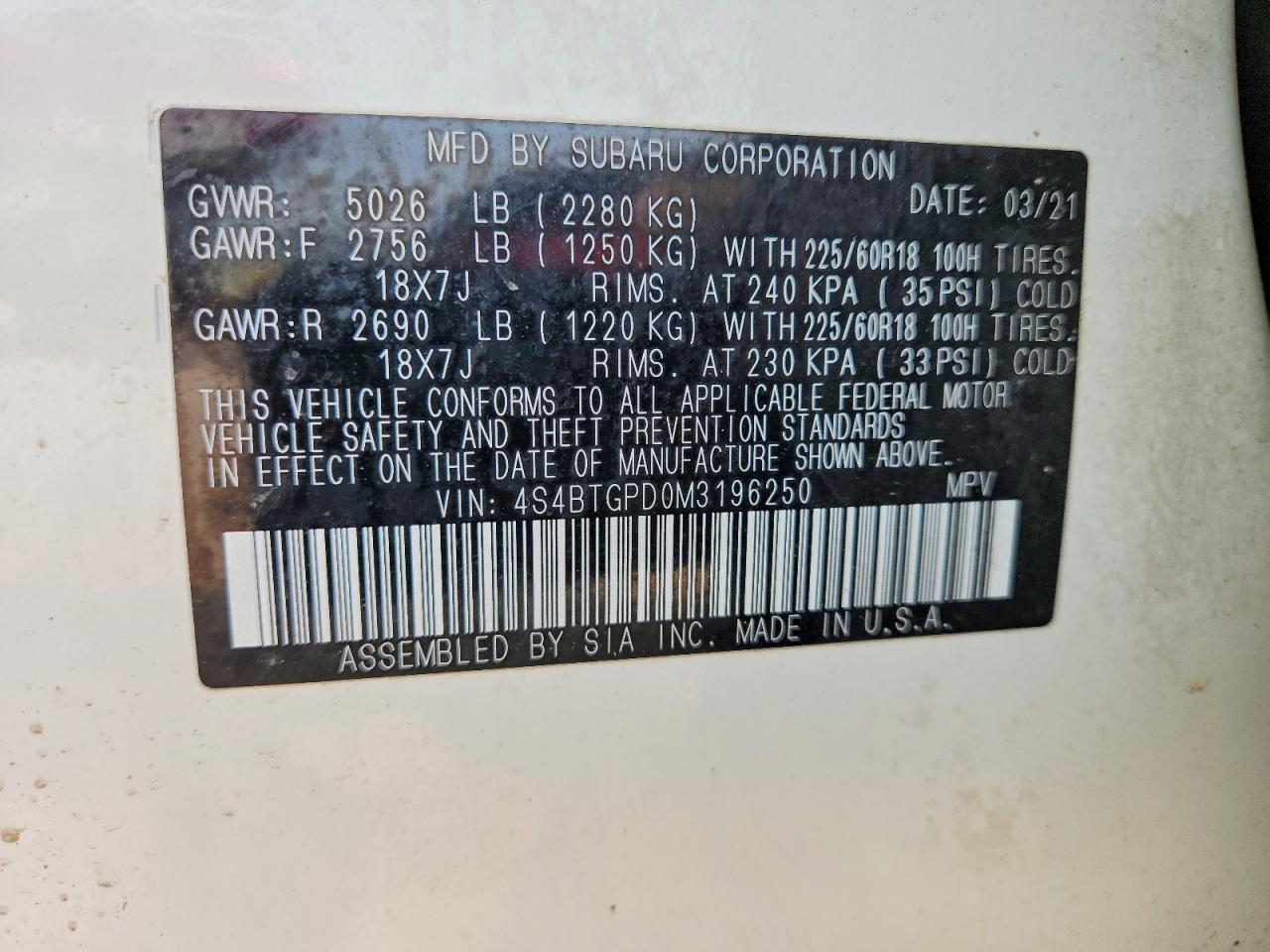 2021 SUBARU OUTBACK