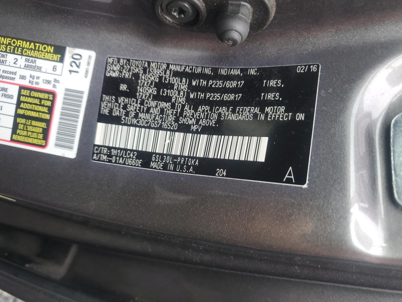 2016 TOYOTA SIENNA