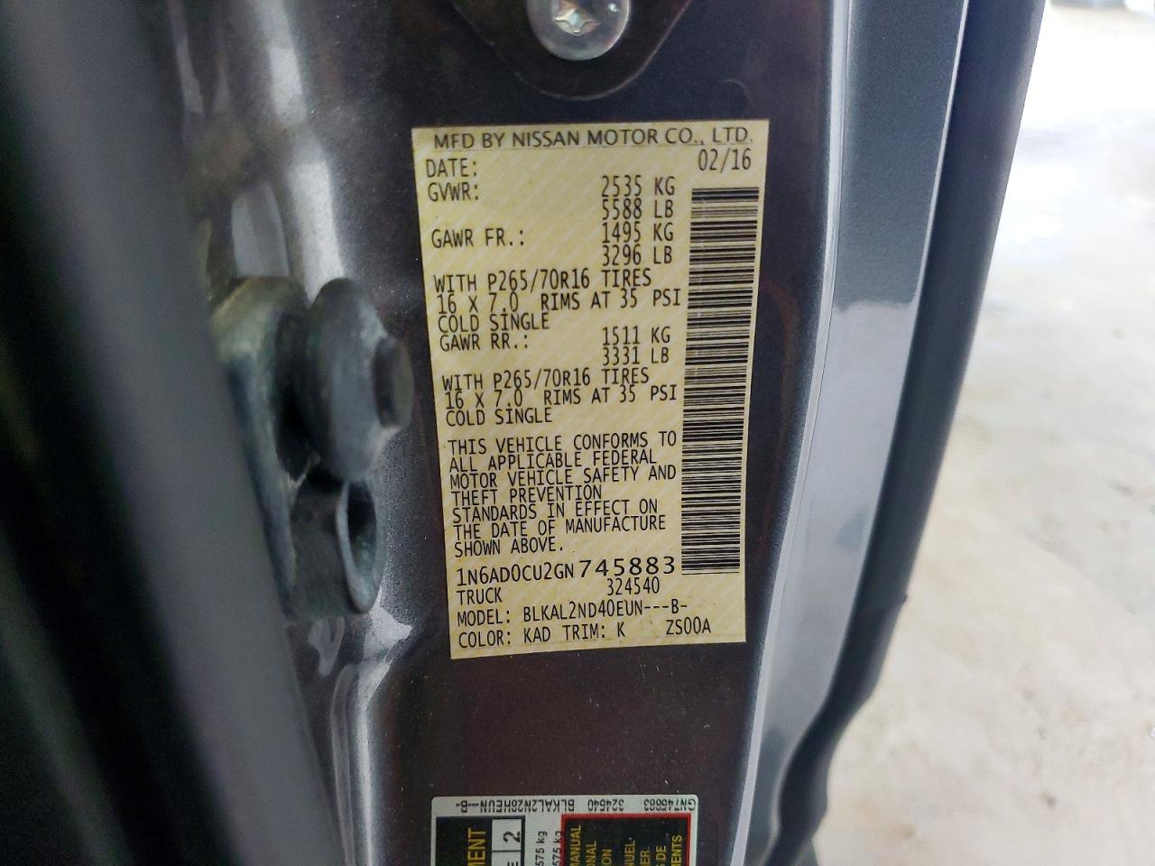 2016 NISSAN FRONTIER