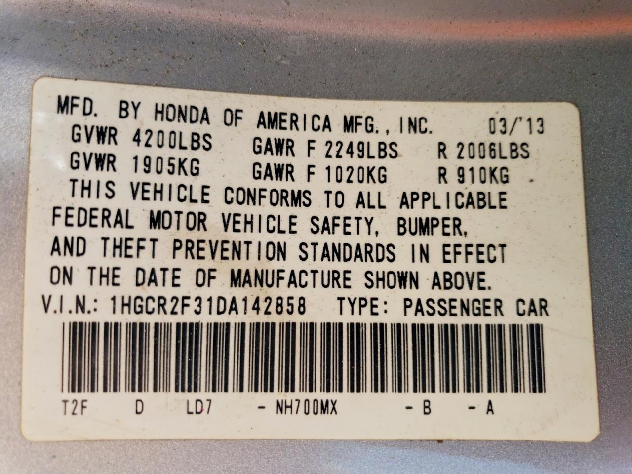 2013 HONDA ACCORD