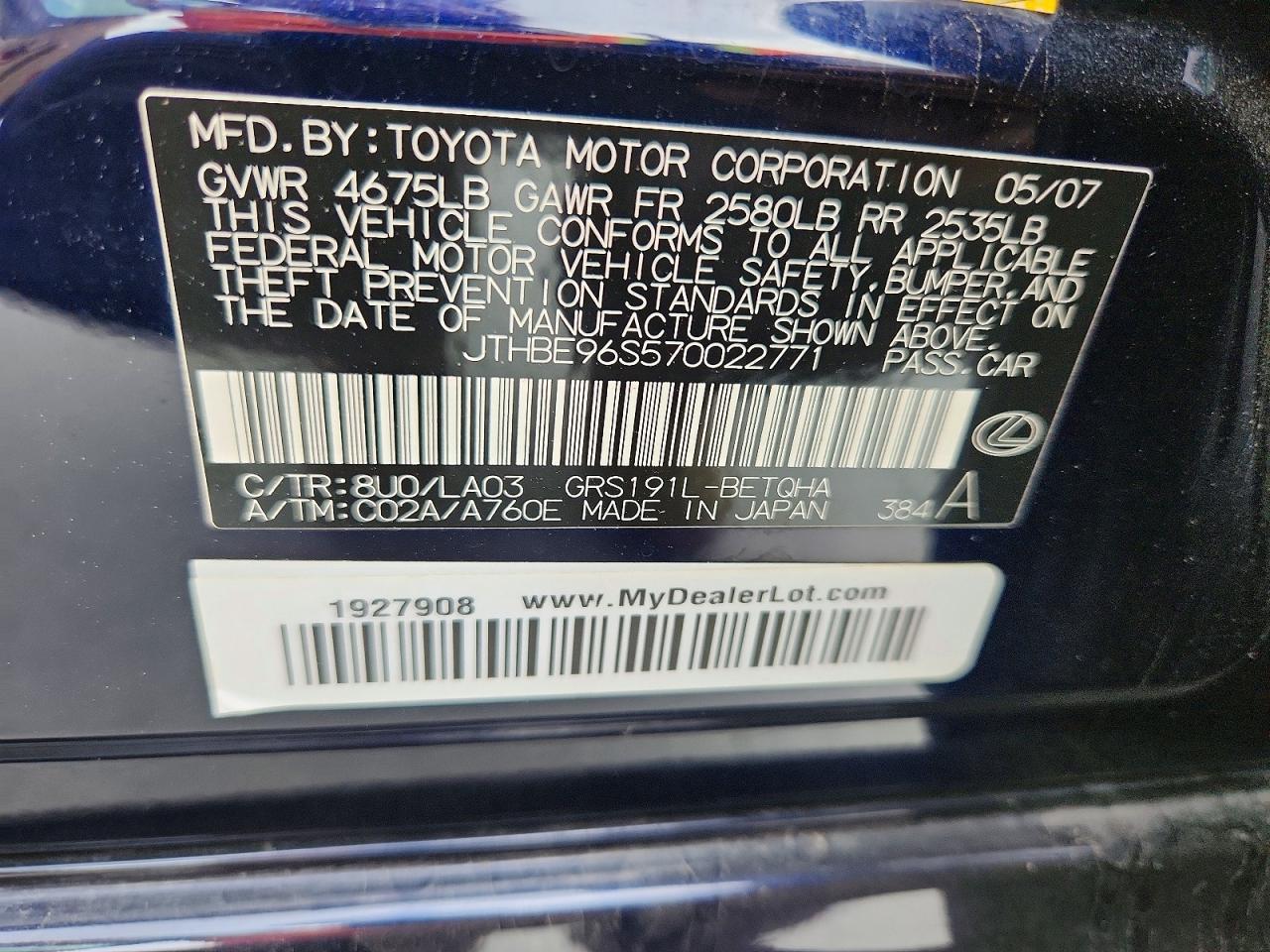 2007 LEXUS GS350