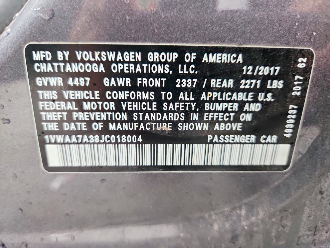 2018 VOLKSWAGEN PASSAT