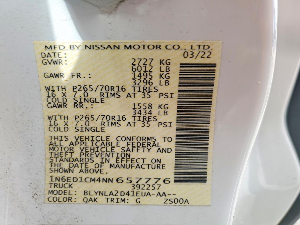 2022 NISSAN FRONTIER