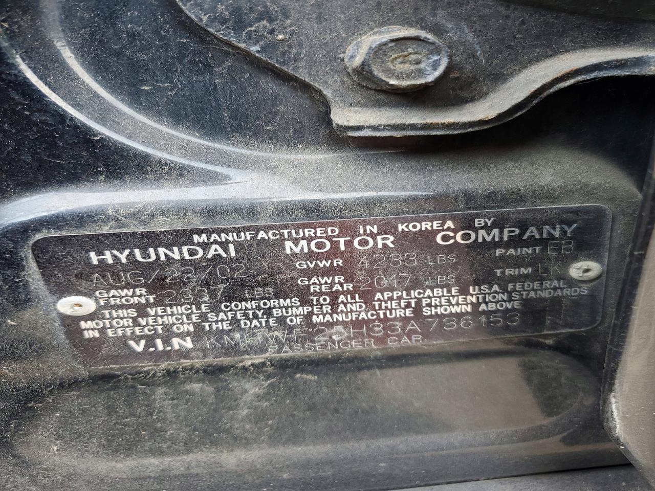 2003 HYUNDAI SONATA