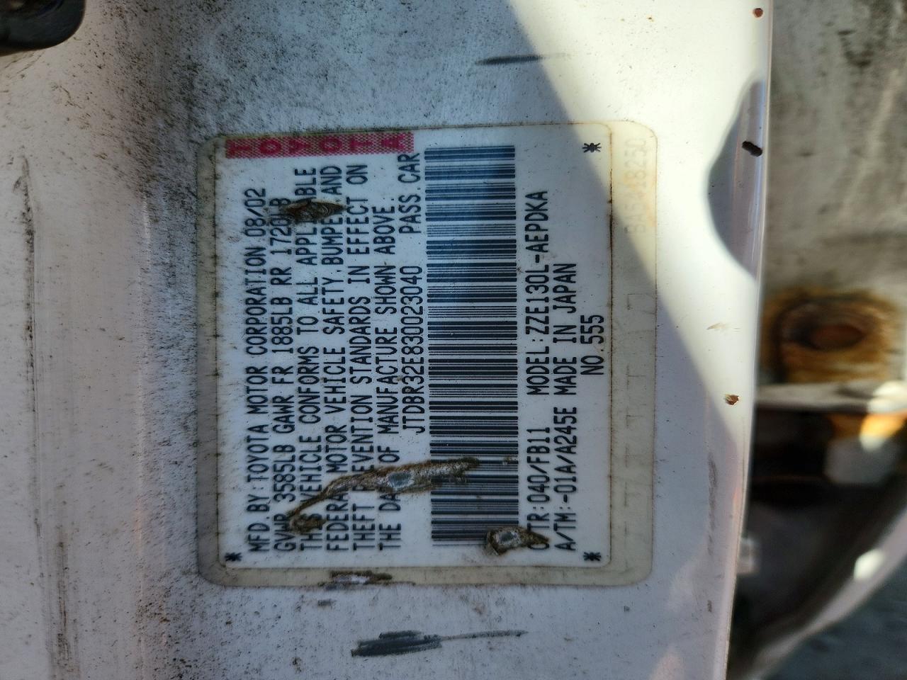 2003 TOYOTA COROLLA