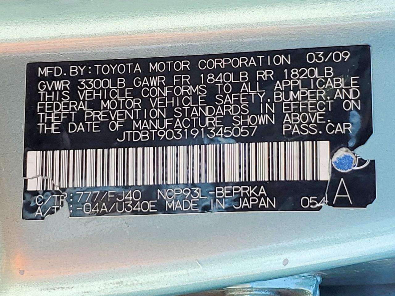2009 TOYOTA YARIS