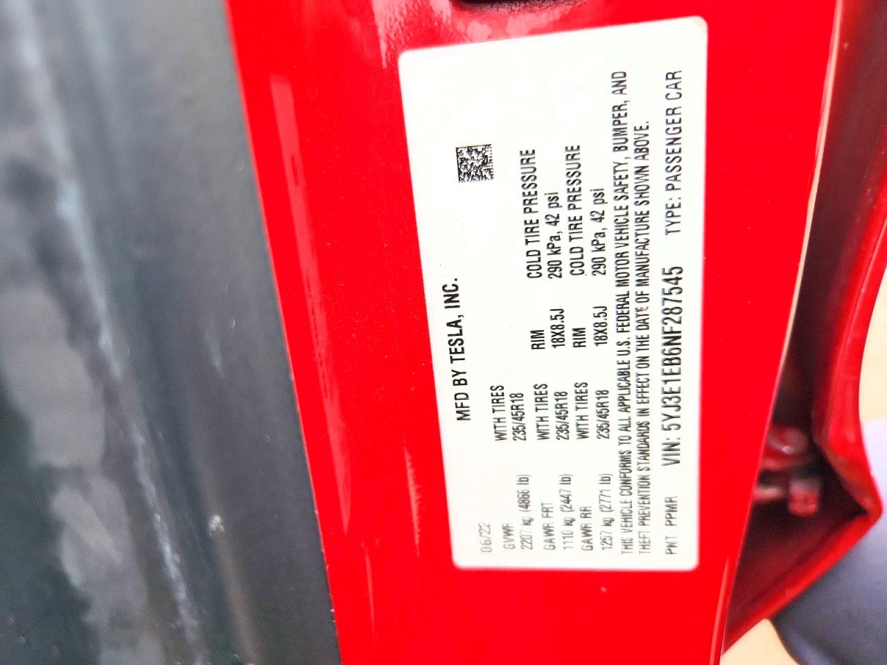 2022 TESLA MODEL 3