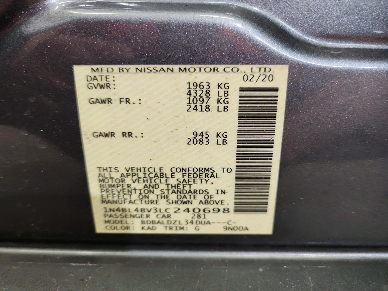2020 NISSAN ALTIMA
