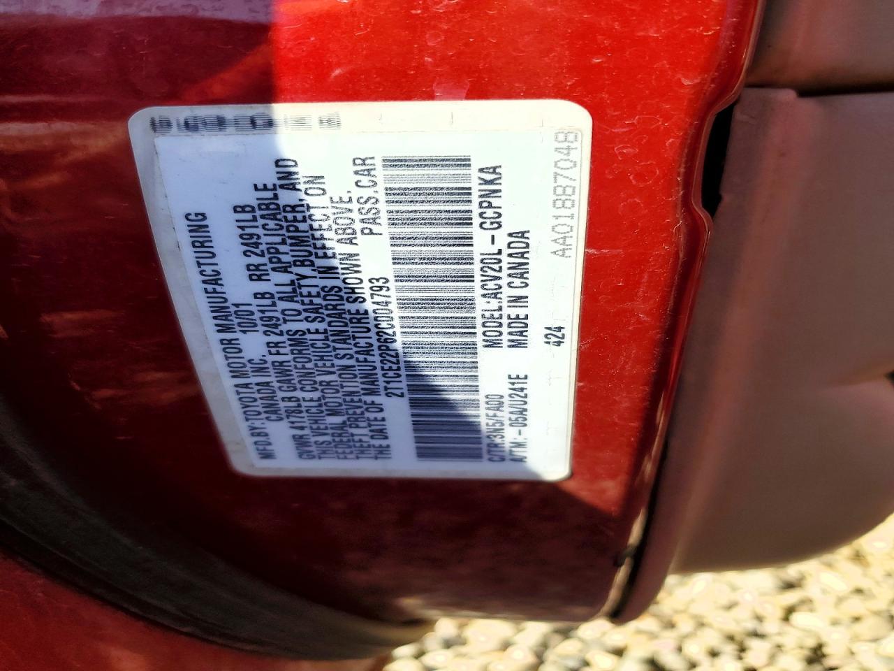 2002 TOYOTA CAMRY SOLA