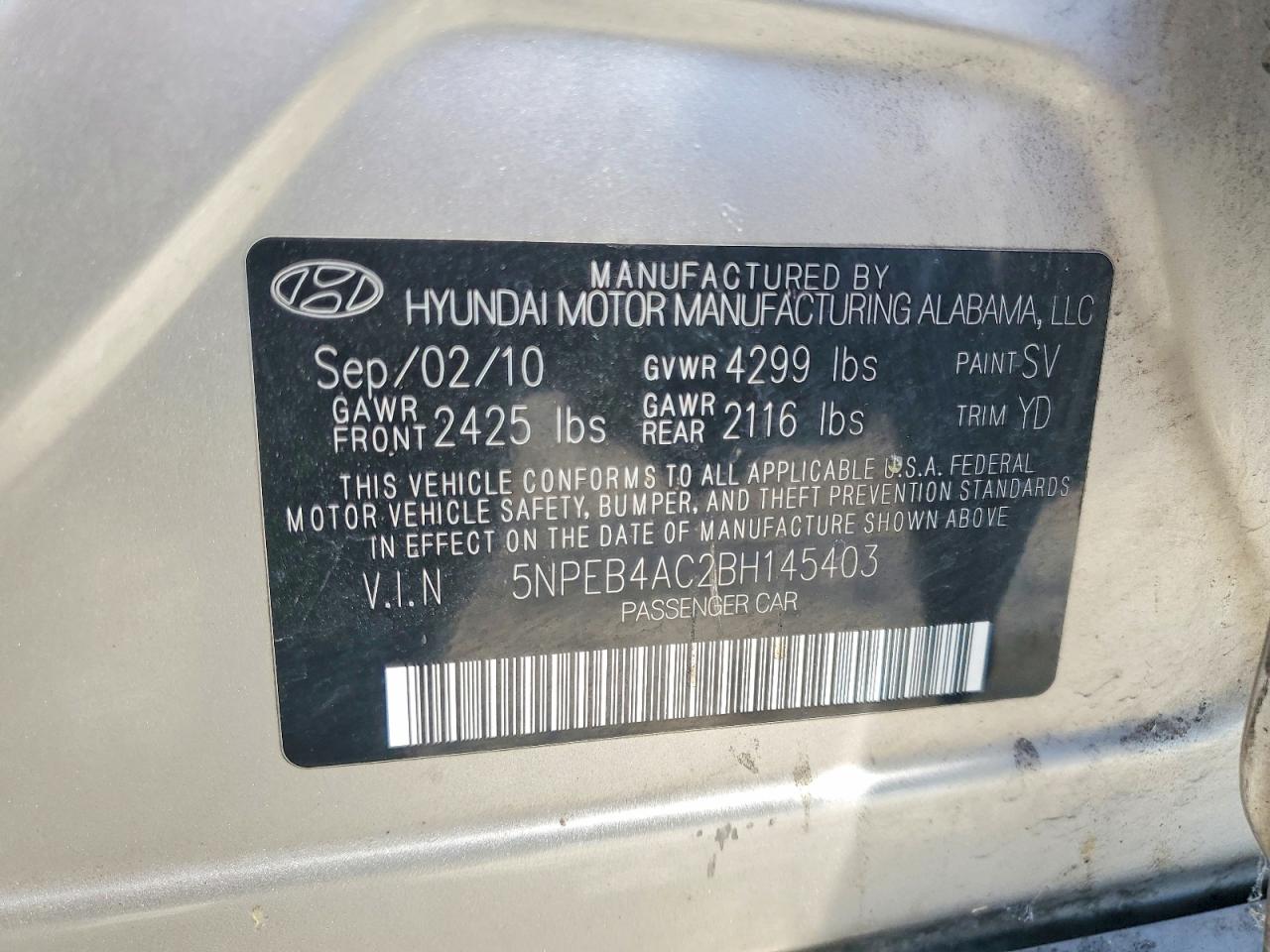 2011 HYUNDAI SONATA
