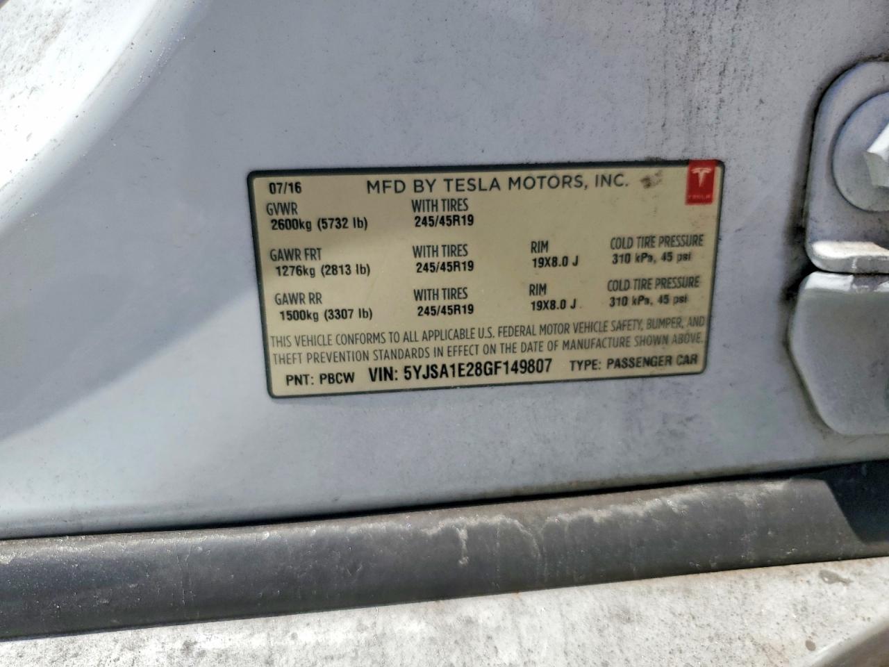 2016 TESLA MODEL S