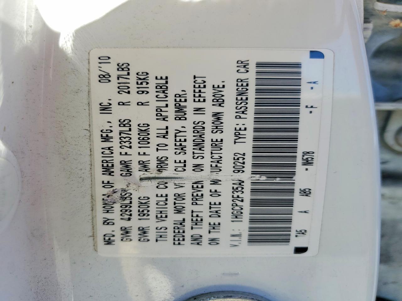 2010 HONDA ACCORD