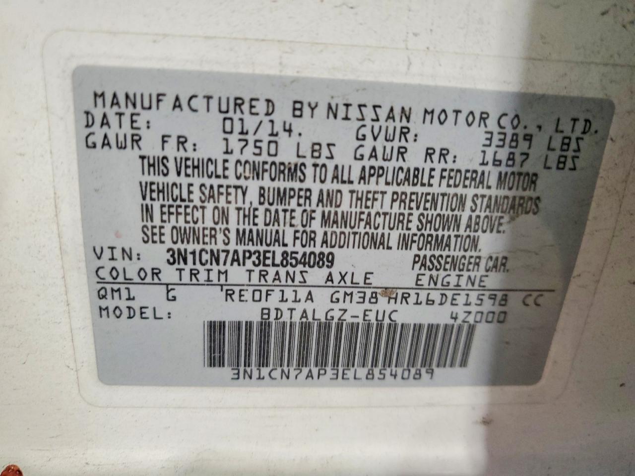 2014 NISSAN VERSA