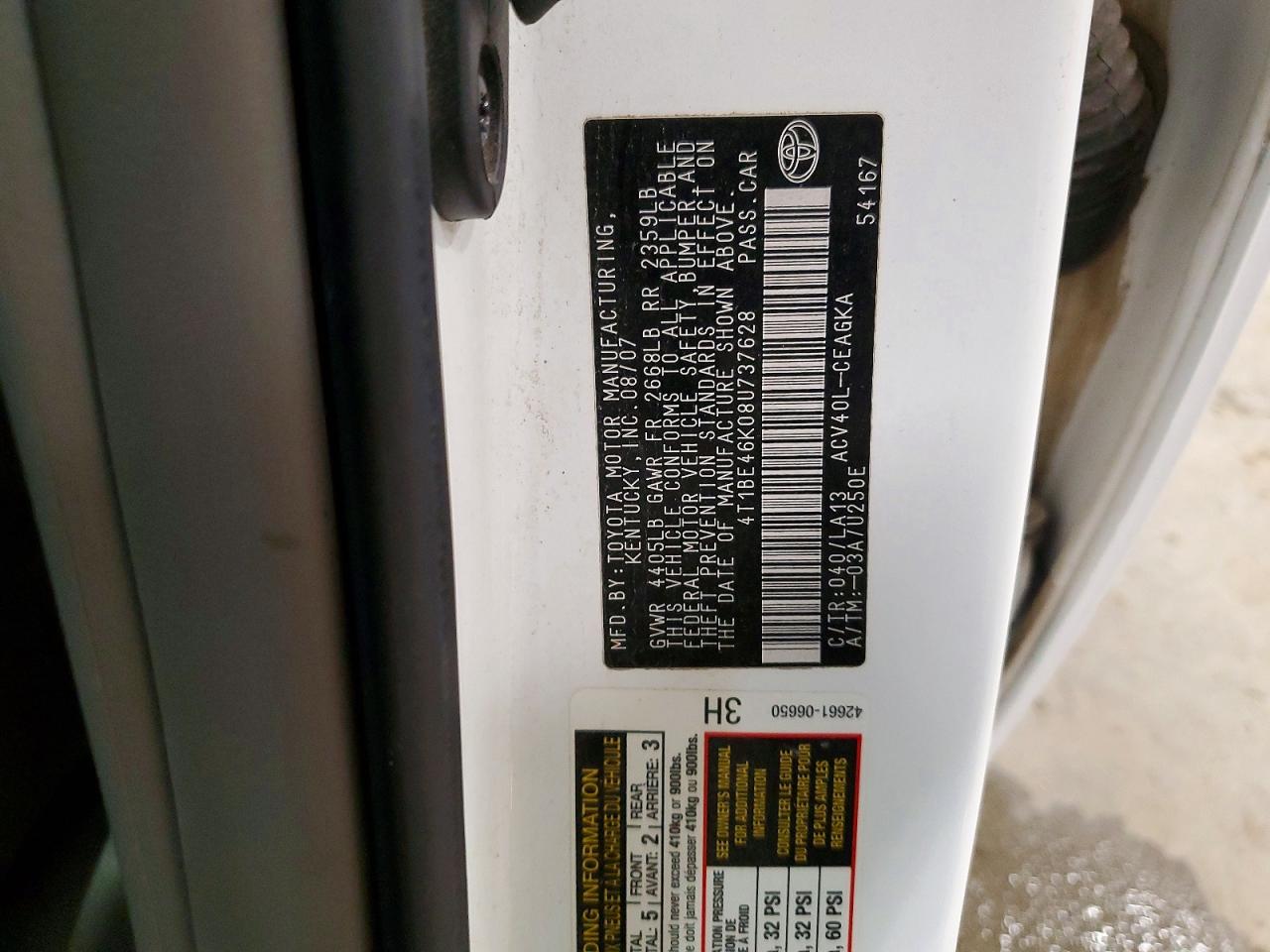 2008 TOYOTA CAMRY