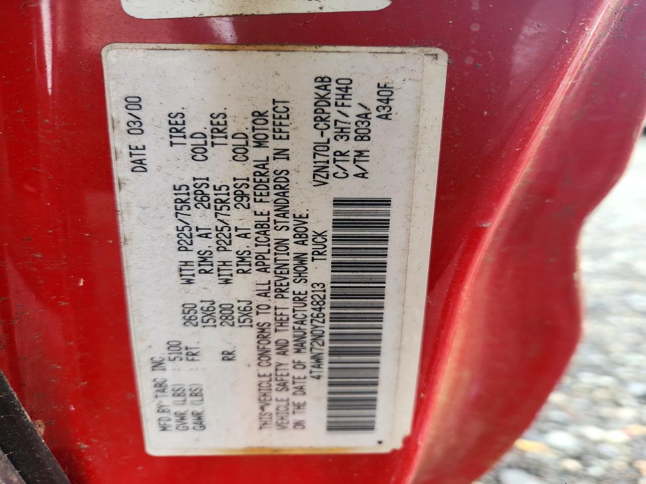 2000 TOYOTA TACOMA