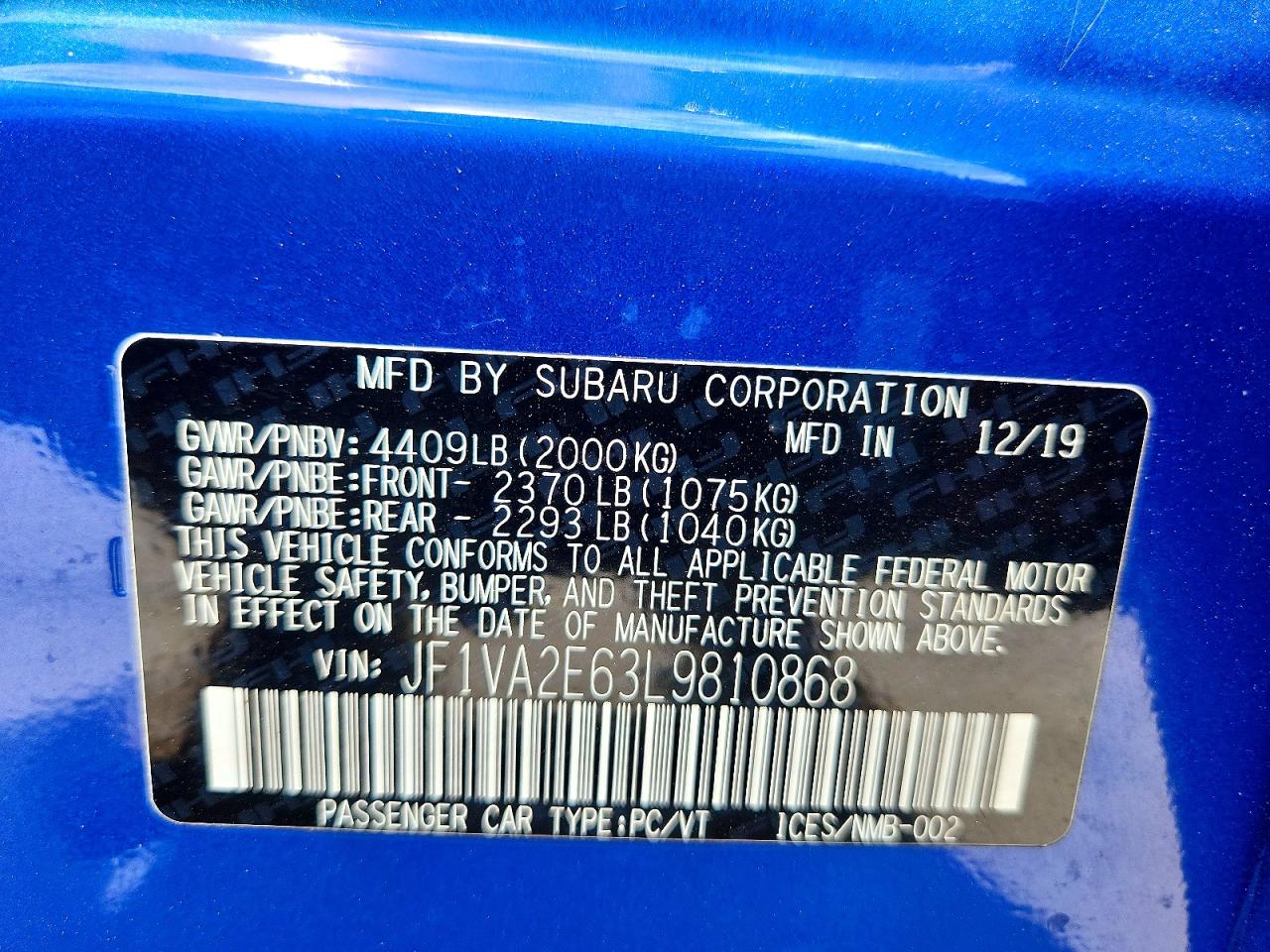 2020 SUBARU WRX