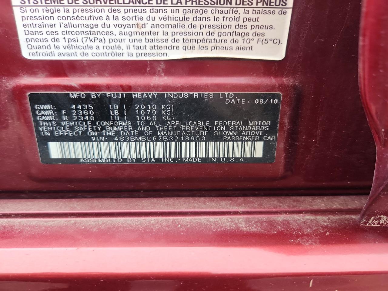 2011 SUBARU LEGACY