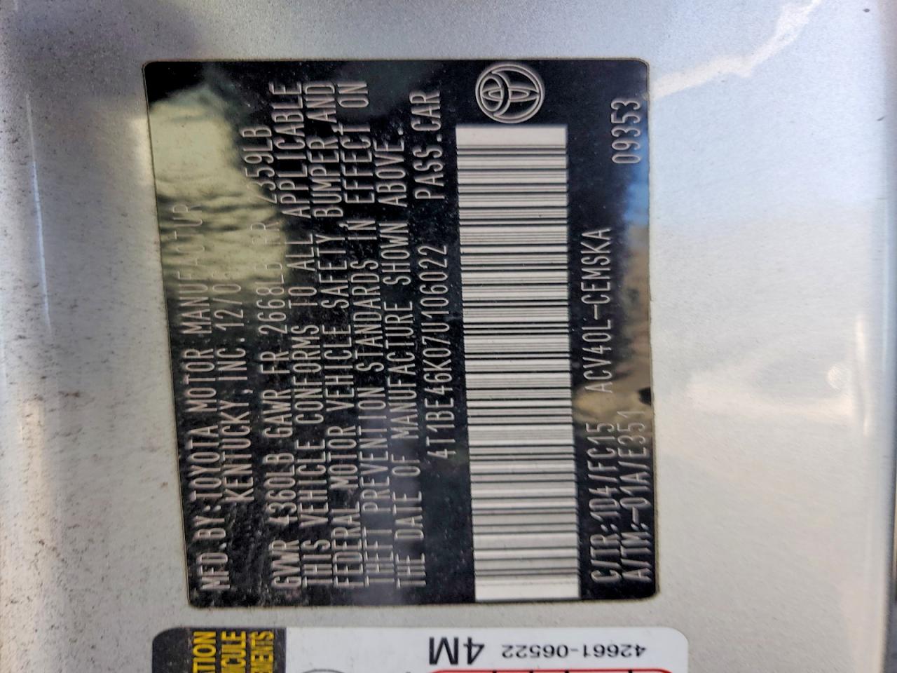 2007 TOYOTA CAMRY
