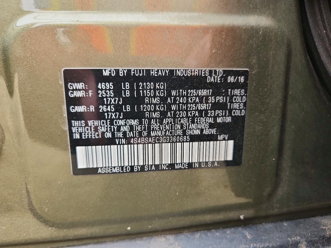 2016 SUBARU OUTBACK