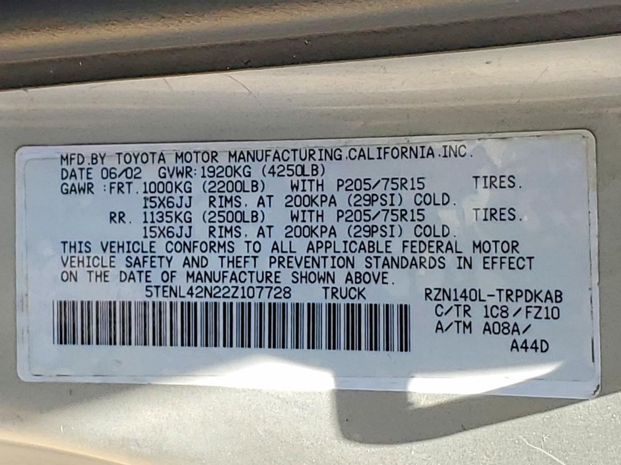 2002 TOYOTA TACOMA