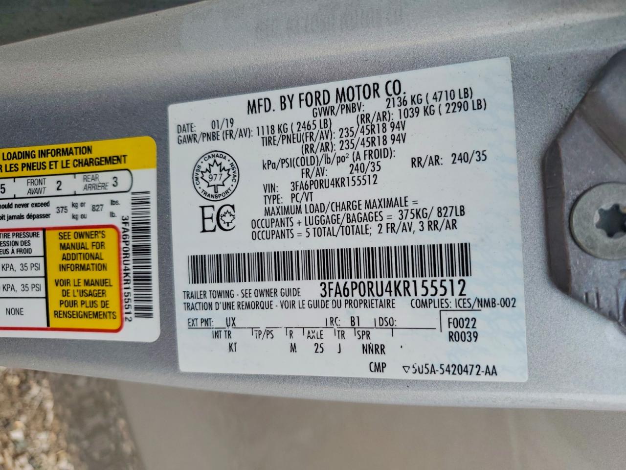 2019 FORD FUSION