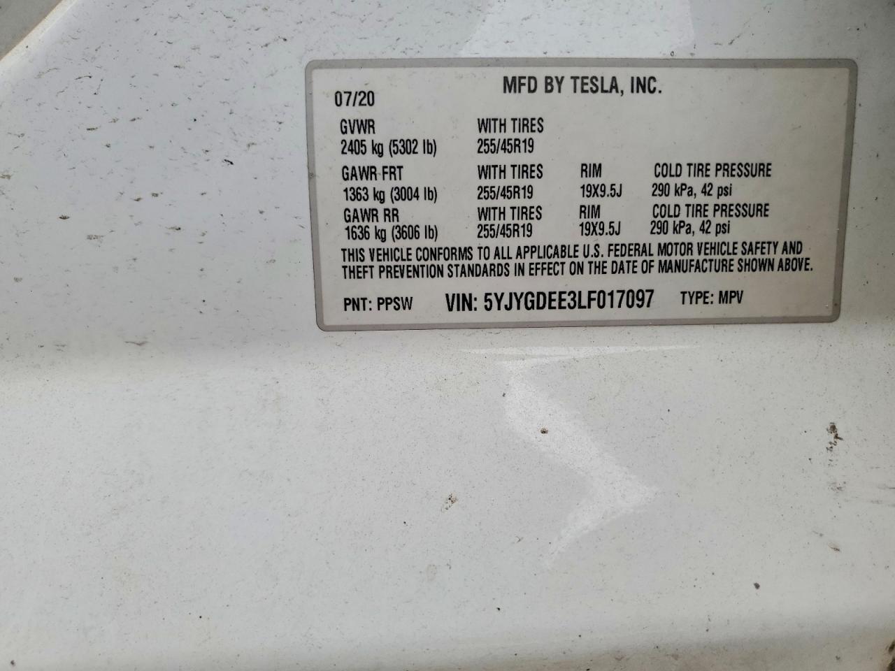 2020 TESLA MODEL Y