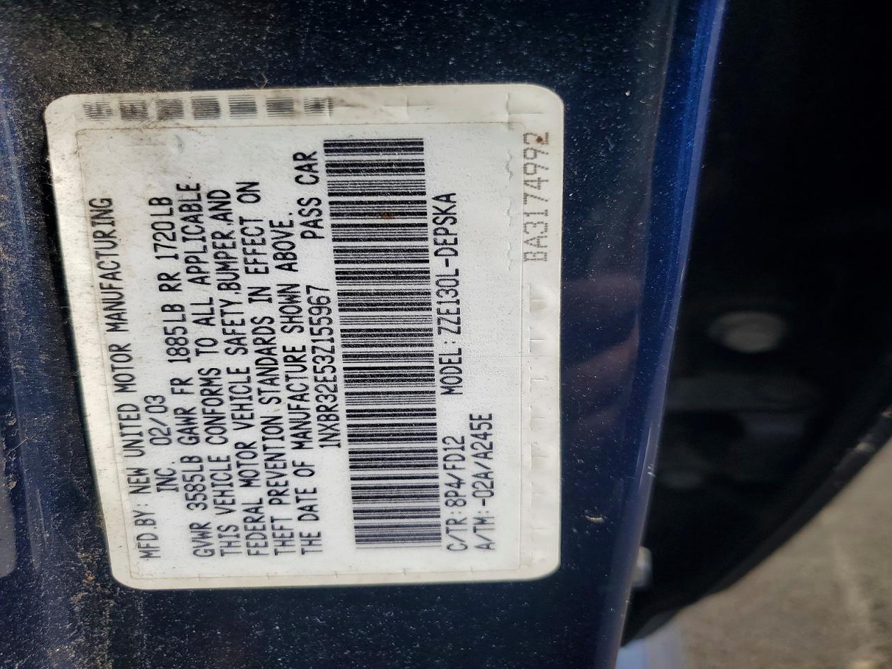 2003 TOYOTA COROLLA