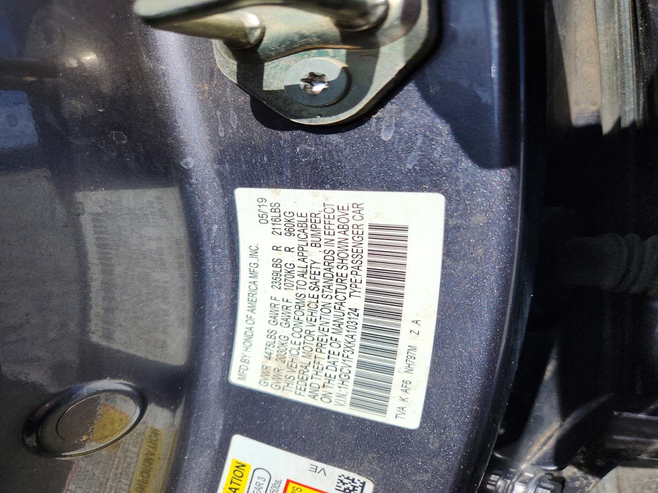 2019 HONDA ACCORD