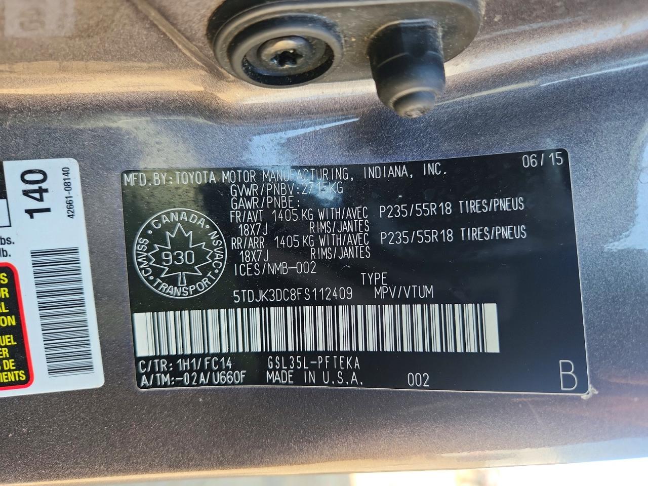 2015 TOYOTA SIENNA LE