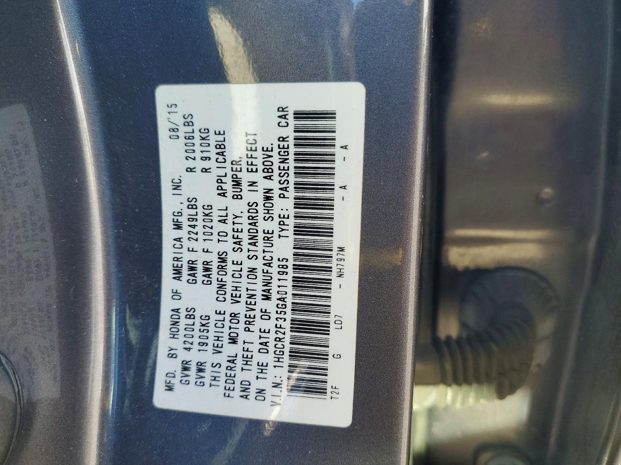 2016 HONDA ACCORD