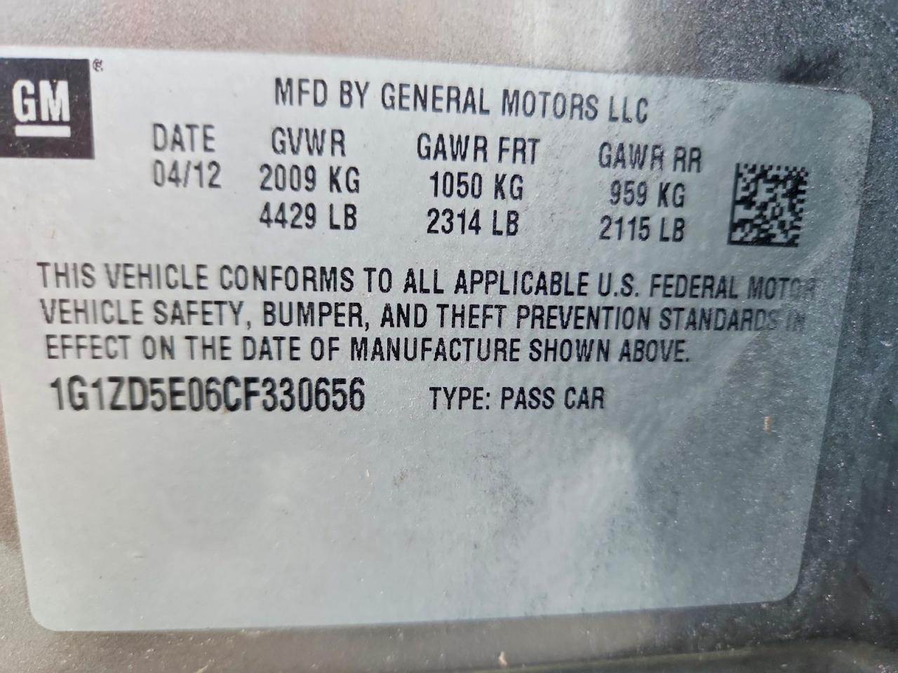 2012 CHEVROLET MALIBU