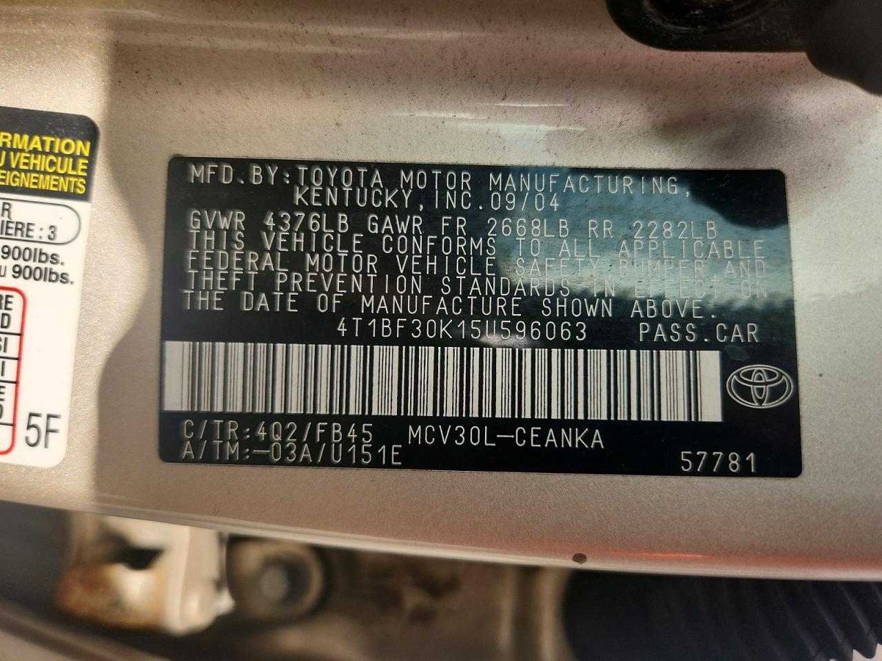 2005 TOYOTA CAMRY LE V