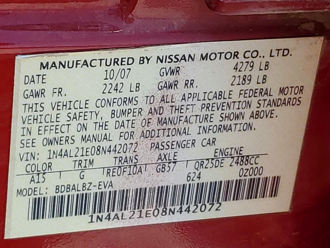 2008 NISSAN ALTIMA