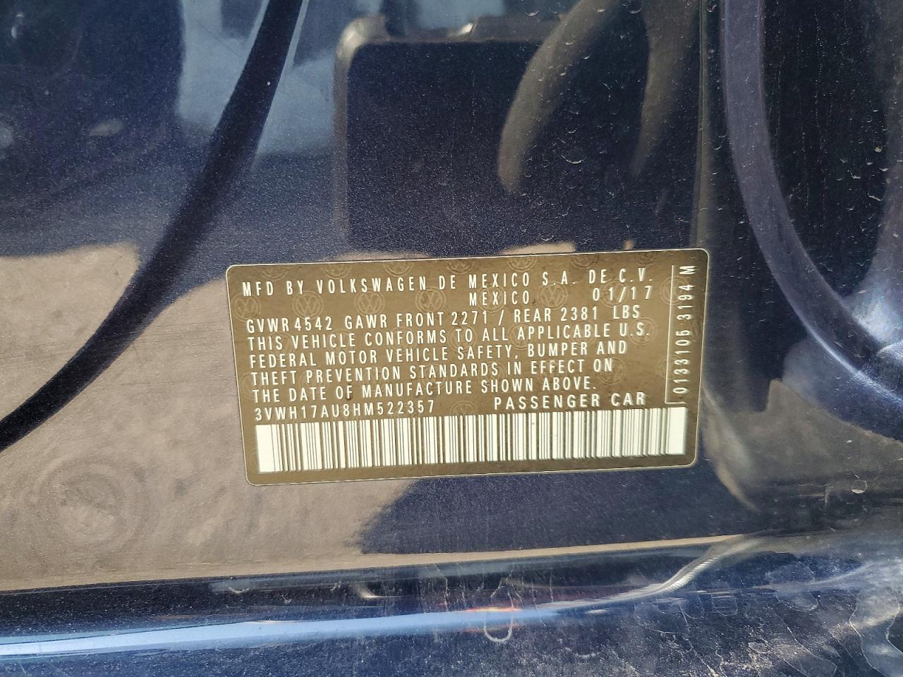 2017 VOLKSWAGEN GOLF